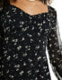 Hollister floral long sleeve dress in black with sweetheart neckline Цветочный принт, 2XS - фото #8