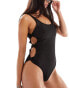 Фото #1 товара Monki mix and match swimsuit with side bow cut outs in black