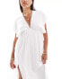 Фото #4 товара ASOS DESIGN Faye flutter sleeve maxi beach dress with channelled tie waist in white