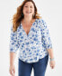 Фото #1 товара Plus Size Printed Gathered V-Neck Top, Created for Macy's