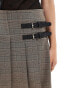 Bershka buckle detail pleated midi skirt in brown check