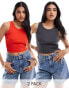 Фото #1 товара JJXX 2 pack cropped ribbed vests in grey and red