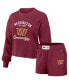 Фото #1 товара Women's Burgundy Distressed Washington Commanders Waffle Knit Long Sleeve T-shirt and Shorts Lounge Set