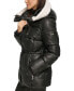 Фото #3 товара Women's Faux-Leather Faux-Shearling Hooded Anorak Puffer Coat