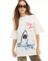 ASOS DESIGN boyfriend fit t-shirt shark graphic in cream Бежевый, S - EU 36-38 - фото #1