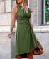 Women's Green Sleeveless Asymmetrical Shirred Midi Beach Dress