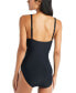 Women's Solid V-Neck Button-Detail One-Piece Swimsuit