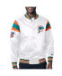 ფოტო #1 პროდუქტის Men's White, Aqua Distressed Miami Dolphins Vintage-Like Satin Full-Snap Varsity Jacket
