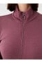 Dik Yaka Düz Uzun Kollu Kadın Fermuarlı Sweatshirt