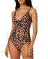 Фото #1 товара BAR III Womens Beach Cheetah Lace-Up One-Piece Swimsuit In Natural Size S