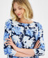 Фото #3 товара Women's Floral-Print Swing 3/4 Sleeve Top, Created for Macy's