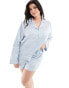 Loungeable Curve Bridesmaid satin long sleeve shirt & short set in blue BLAU, EU 54 - фото #3