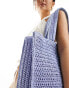 South Beach straw woven shoulder beach tote bag in dusky blue