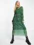 & Other Stories mesh midi dress in green print