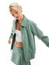 Something New X Chloe Frater zip front denim bomber jacket co-ord in washed watercress green Голубой, 36 - фото #7