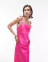 Topshop cowl neck tie shoulder midi slip dress in fuschia