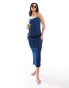 Фото #3 товара Bershka strappy bodycon denim shaping maxi dress in blue