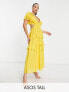 Фото #1 товара ASOS DESIGN Tall dobby tiered midi dress with lace insert and open back in yellow