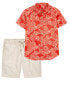 Фото #1 товара Kid 2-Piece Pineapple Button-Down Shirt & Pull-On Shorts Set 8