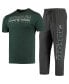 ფოტო #2 პროდუქტის Men's Heathered Charcoal, Green Michigan State Spartans Meter T-shirt and Pants Sleep Set