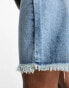 Noisy May Tall frayed hem longline denim shorts in light blue denim