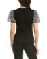 Gracia Sheer-Embroidered Patterned Front Puff Sleeve Top Women's Black S