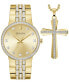 ფოტო #1 პროდუქტის Men's Crystal Gold-Tone Stainless Steel Bracelet Watch 40mm & Necklace Box Set