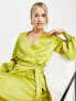 Фото #3 товара Never Fully Dressed satin wrap midi dress in olive green