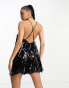 ASOS DESIGN high neck shard sequin playsuit in black