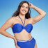 Фото #3 товара Women's Lightly Lined Ribbed Halter Bikini Top - Shade & Shore Blue 32B