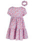 Фото #2 товара Toddler Girls Ditsy Floral-Print Tiered Dress With Scrunchie, Created for Macy's