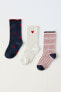 3-pack of socks with hearts