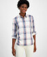 ფოტო #1 პროდუქტის Women's Plaid Roll-Tab-Sleeve Button-Front Shirt