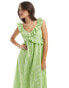 Фото #2 товара Y.A.S frill midi sundress with smock back in embroidered green gingham check