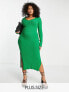 Фото #1 товара I Saw It First Plus rib midi dress with side split in green