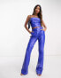 Missyempire leather look bandeau top co-ord in bright blue