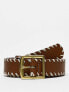 Фото #1 товара ASOS DESIGN slim faux leather belt in brown with edged stitched detail