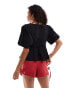 Фото #2 товара Monki puff short sleeve sqaure neck broderie anglaise top in black