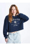 Polo Yaka Baskılı Uzun Kollu Oversize Kadın Sweatshirt