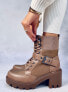 Фото #1 товара Ботильоны на каблуке BROOKS хаки со шнуровкой