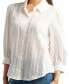 Juniors' Woven-Stripe 3/4-Puff Sleeve Blouse