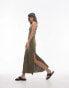 Фото #1 товара Topshop premium super soft square neck cami midi dress in khaki