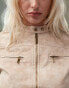 Lioness fitted leather look moto jacket in beige