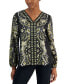 ფოტო #1 პროდუქტის Petite Blooming Runner Placket Satin Top, Created for Macy's