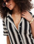 IIsla & Bird knitted stripe short sleeve beach shirt co-ord in black and white