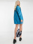 Rebellious Fashion oversized leather look blazer co-ord in blue