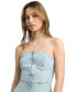 Фото #3 товара Women's Denim Strapless Zip-Front Mini Bodycon Dress
