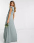 Фото #1 товара TFNC bridesmaid flutter sleeve ruffle detail maxi dress in sage