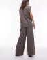 Фото #4 товара Topshop co-ord stripe linen wide leg pleated trouser in brown