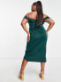 Фото #2 товара ASOS DESIGN Curve off shoulder corset midi wrap skirt dress in forest green